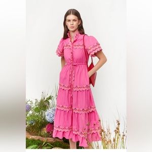 CeliaB Alvis fuschia tiered midi dress with scallops